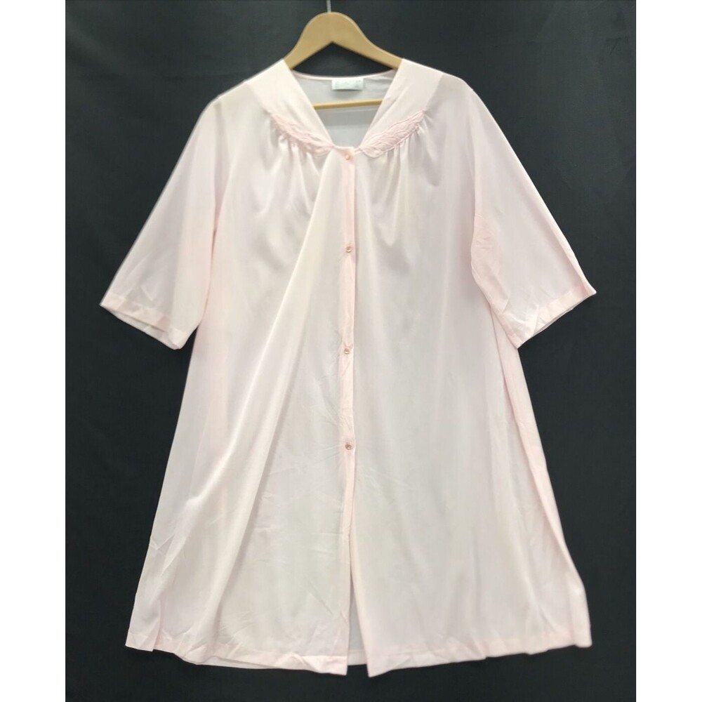 Vintage Vassarette Women Housecoat 2XL Pink Button Front Robe Sleepwear Romantic